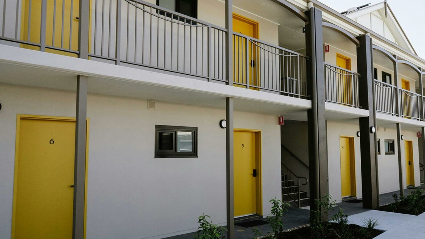 Yellow doors, with upstairs and downstairs rooms