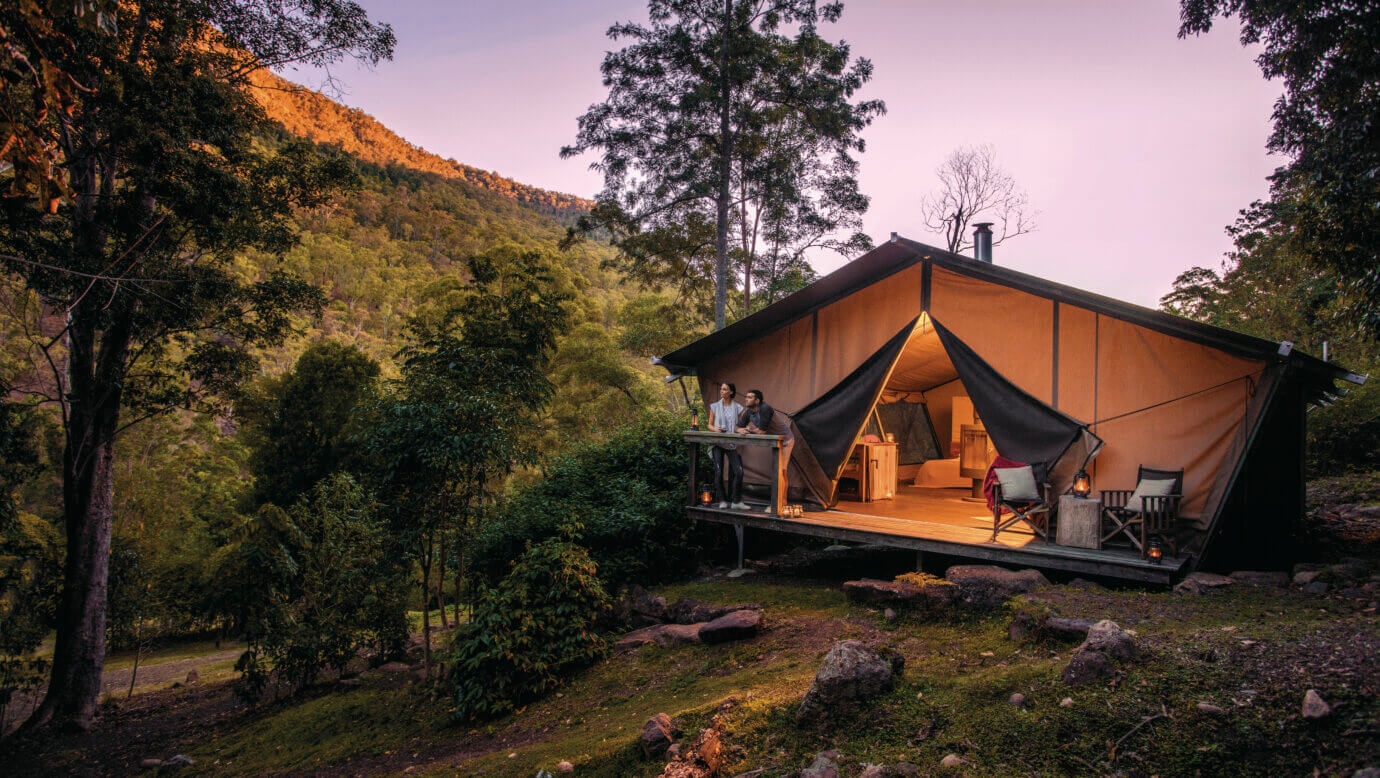 Luxury camping within the Scenic Rim in south east Queensland, Australia at Nightfall