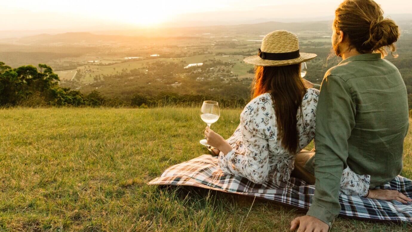 A couple enjoy the view at Robert Sowter Park, Tamborine Mountain, within the Scenic Rim in Queensland, Australia