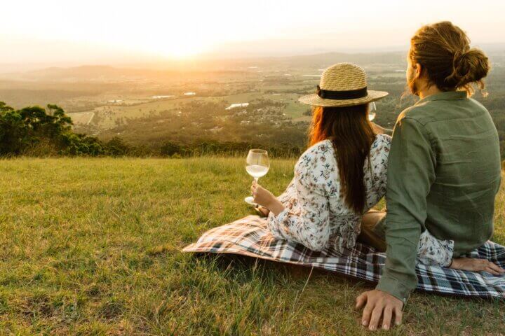 A couple enjoy the view at Robert Sowter Park, Tamborine Mountain, within the Scenic Rim in Queensland, Australia